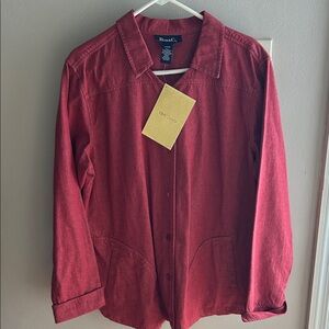 Denim&Co Button-Front Utility Jacket in Red, Size Large